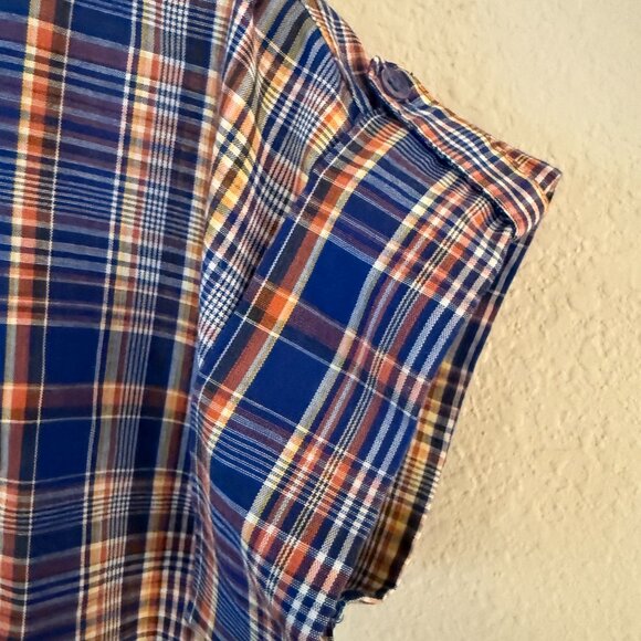 Vintage 70s Felive Blue Short Sleeve Check Plaid Button Down Shirt Large - Picture 4 of 10